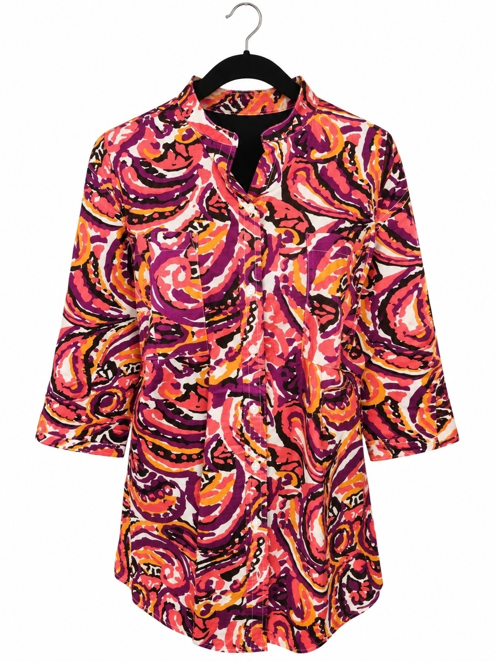 Merona Women’s Size 1 (1X) Paisley Button Front Tunic Blouse Pink Purple Orange